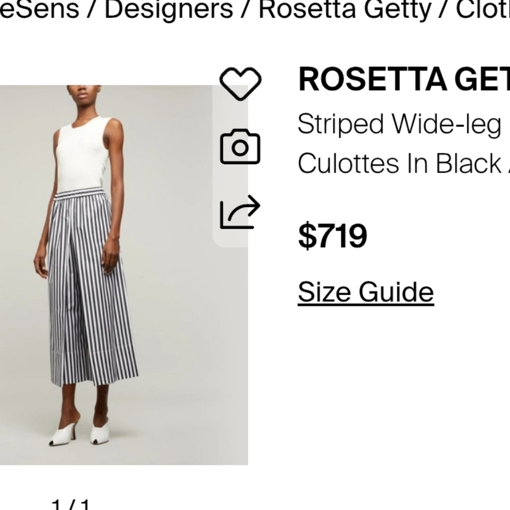 Rosetta Getty Striped Wide Legged Black and White Culottes Size 4 - Picture 3 of 8